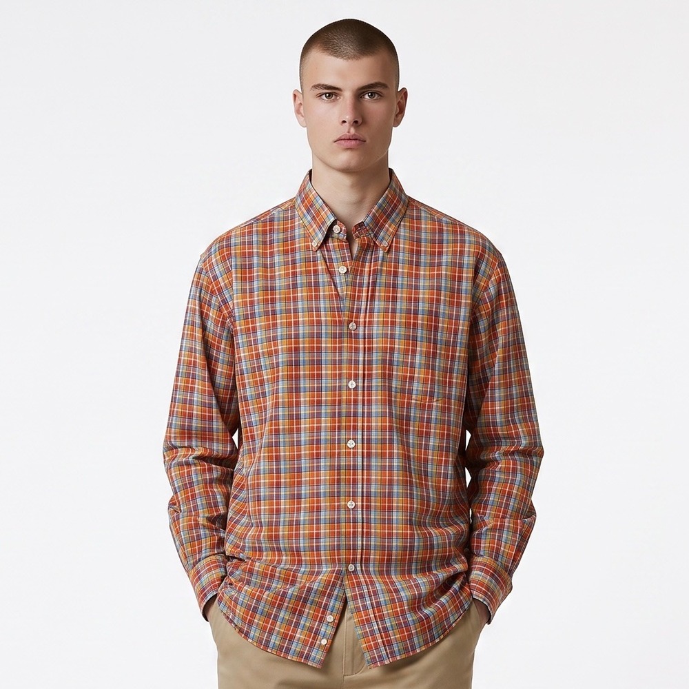 Paul & Shark Yachting Shirt Mens XL Orange Multi Plaid Button Down Made Italy
